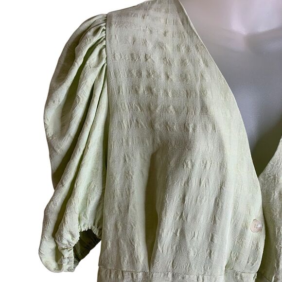 Nasty Gal Plus Size 16 Midi Dress V-neck Button Down Puff Sleeve Sage Green NWT - Picture 6 of 15